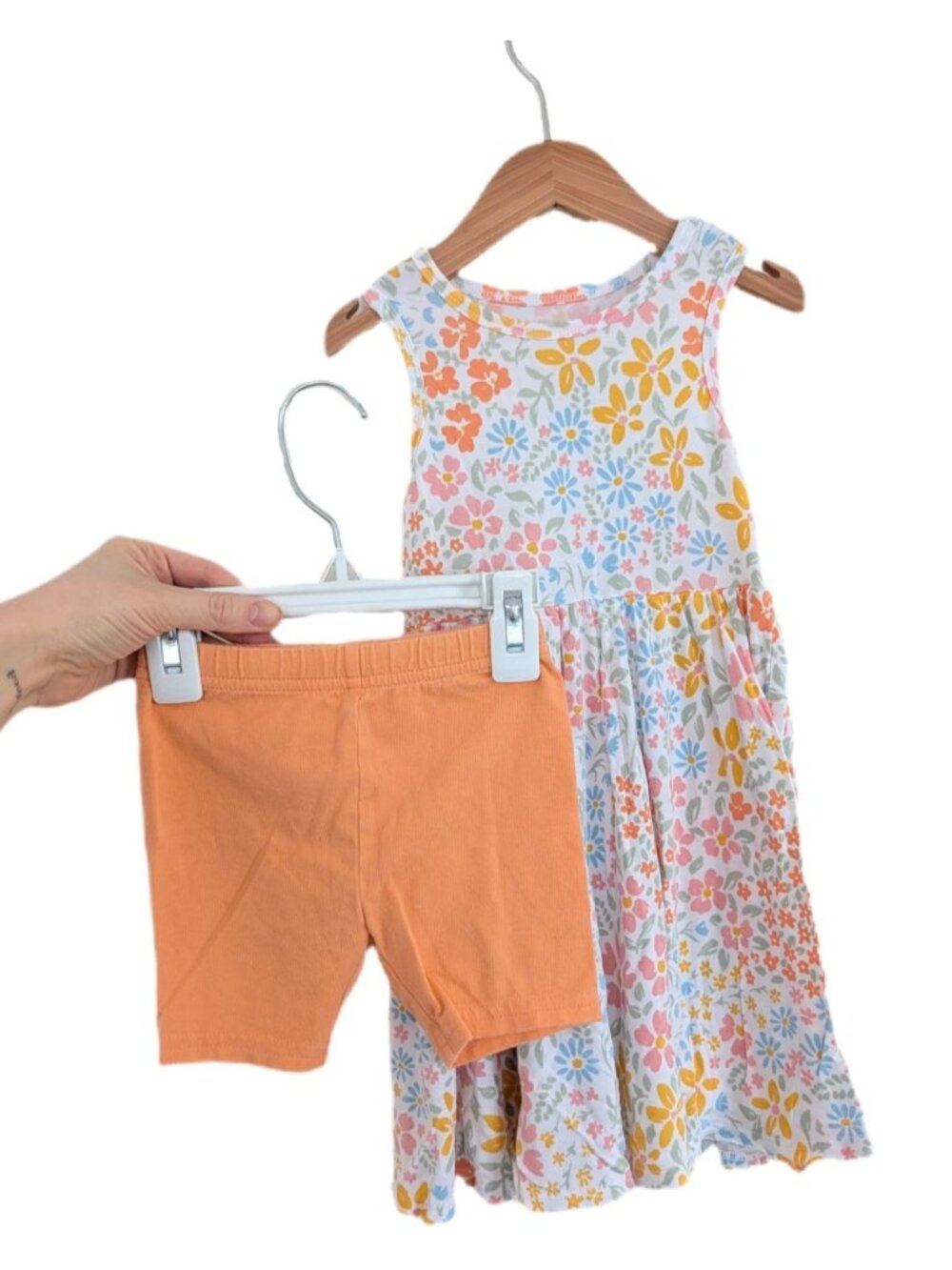 Posh Peanut Bamboo Floral Tank Dress 3T & George Orange Biker Shorts 2T